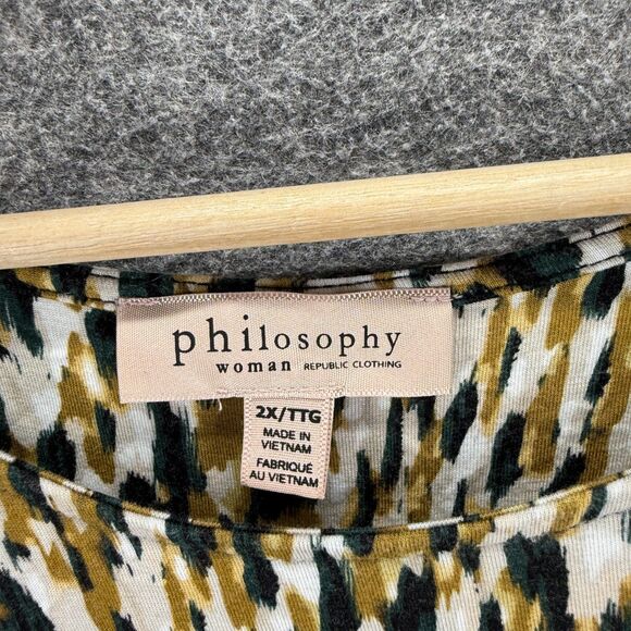 Philosophy T-Shirt Women 2X Plus Black Geometric Short Sleeve Round Neck Rayon - Picture 3 of 7